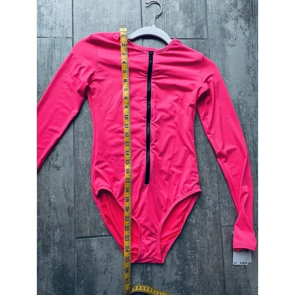 Michael Kors Neon Hot Pink Long Sleeve Rashguard Zip Up Swimsuit NEW Designer 6